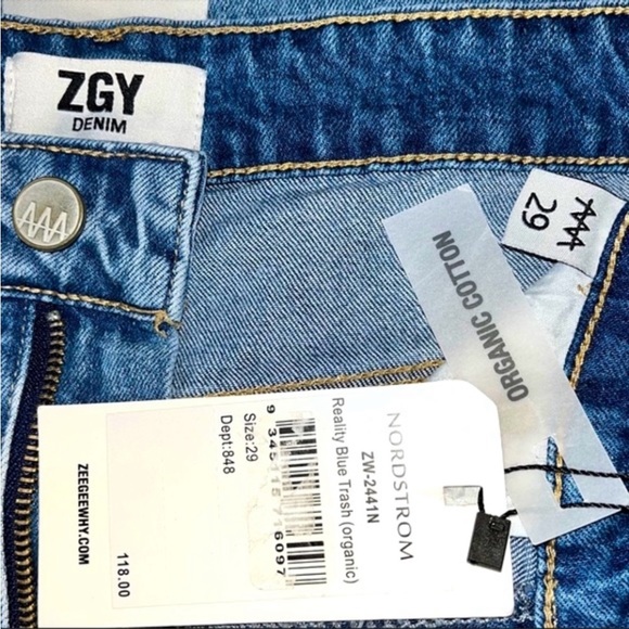 ZGY Denim Reality Blue 100% Organic Cotton High Rise Rip Straight Leg Jeans Sz29 - Picture 15 of 15